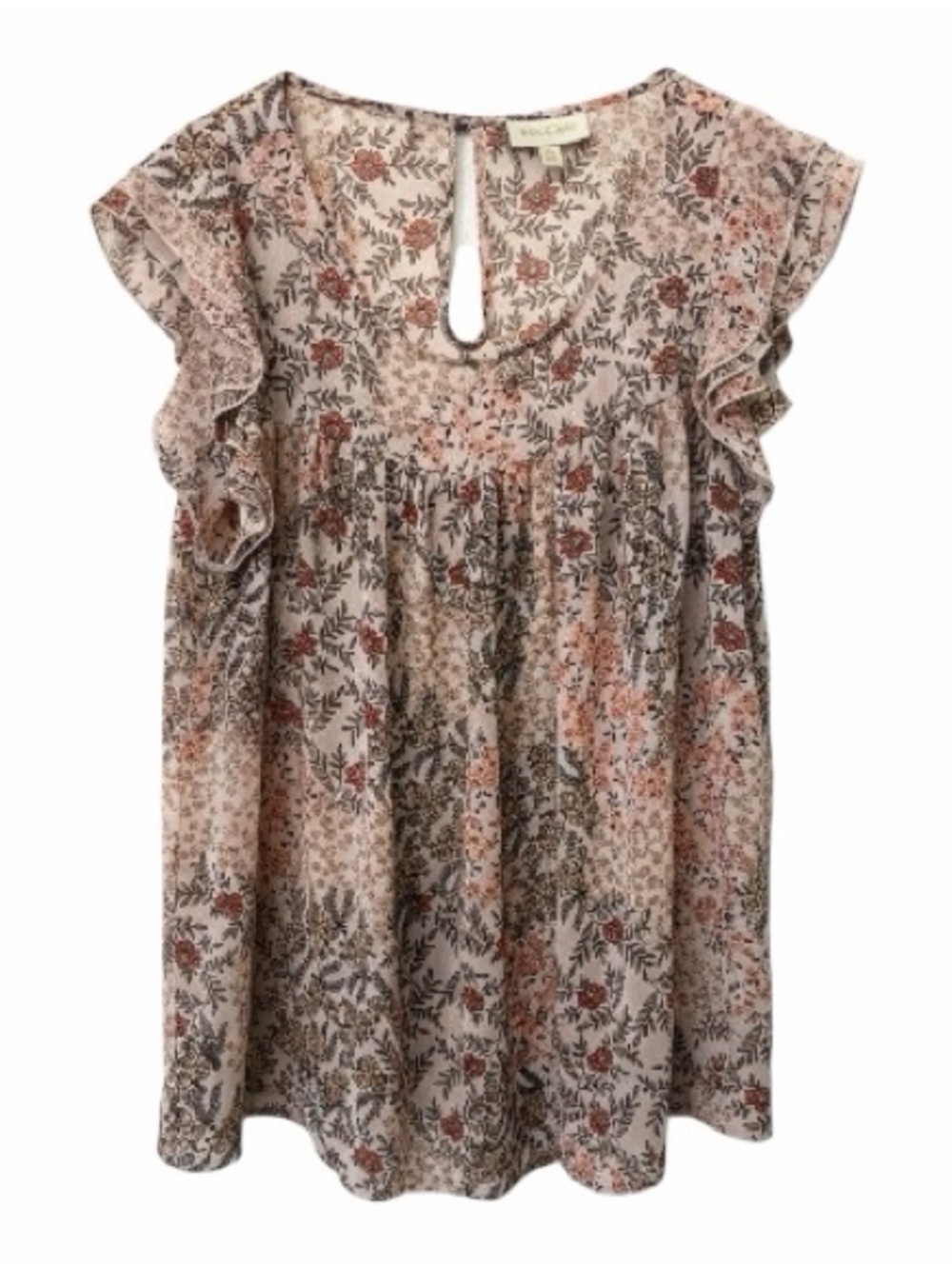 ModCloth 1X Boho Floral Ruffle Sleeve Blouse - Pink & Cream Lovely Cottagecore